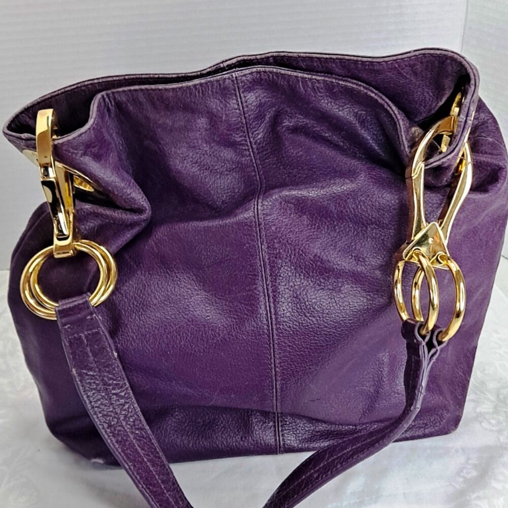 ~RARE~ JPK PARIS 75 DESIGNER HOBO TOTE -- PLUM / VIOLET --  RICH LEATHER FEEL